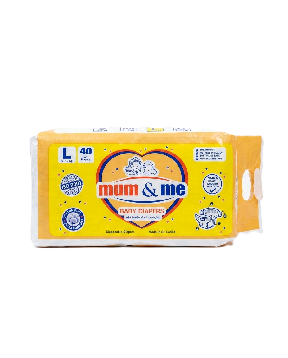 d mnm 40l f Mum & Me Baby Diapers Large (L) 9-13kg – 40 Pcs Pack