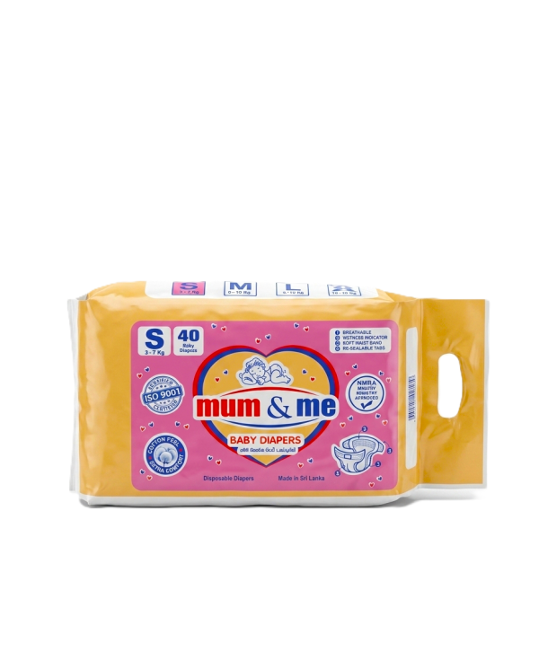 Mum & Me Baby Diapers Small (S) 3-7kg – 40 Pcs Pack