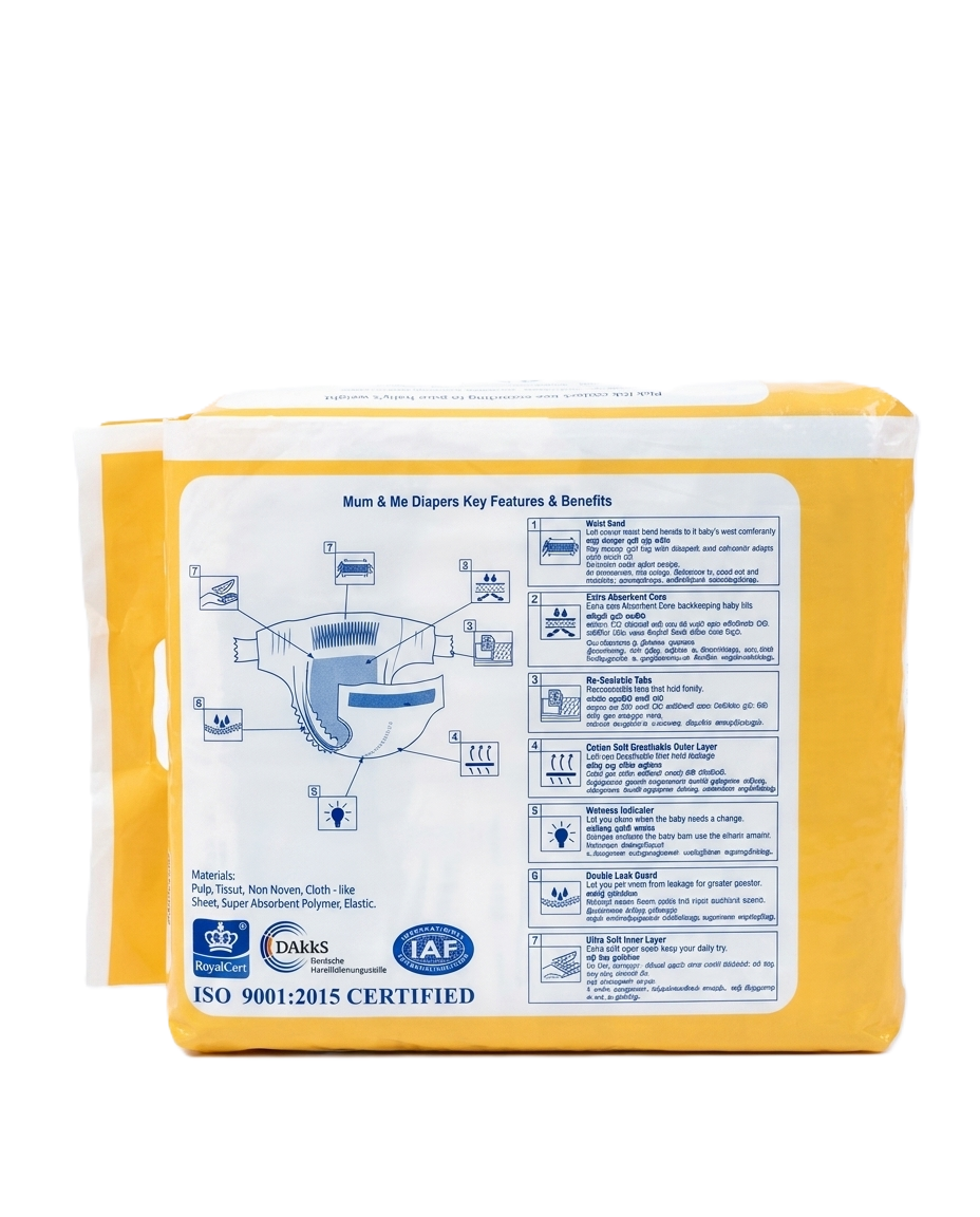 d mnm 60 b Mum & Me Baby Diapers Medium (M) 6-10kg – 60 Pcs Pack - Image 2