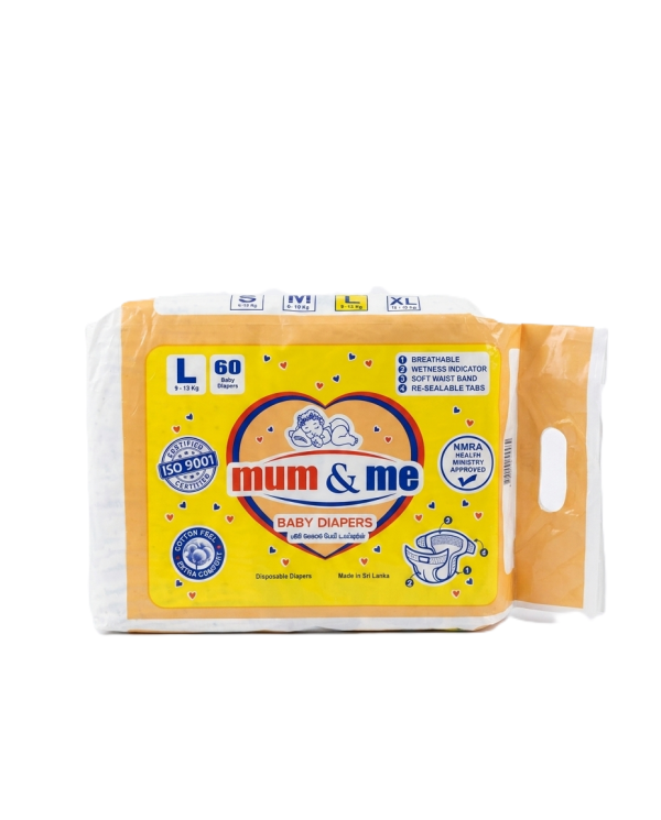 Mum & Me Baby Diapers Large (L) 9-13kg – 60 Pcs Pack