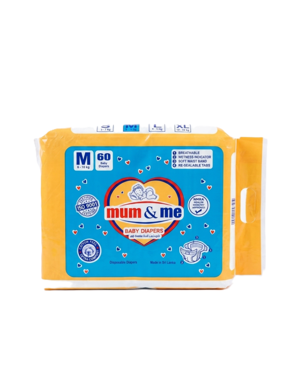 Mum & Me Baby Diapers Medium (M) 6-10kg – 60 Pcs Pack