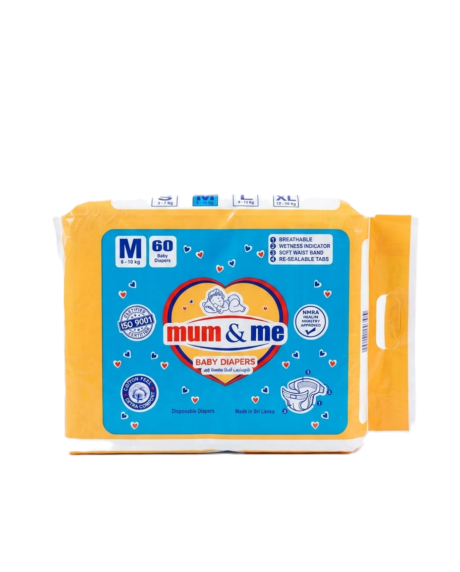d mnm 60m f Mum & Me Baby Diapers Medium (M) 6-10kg – 60 Pcs Pack