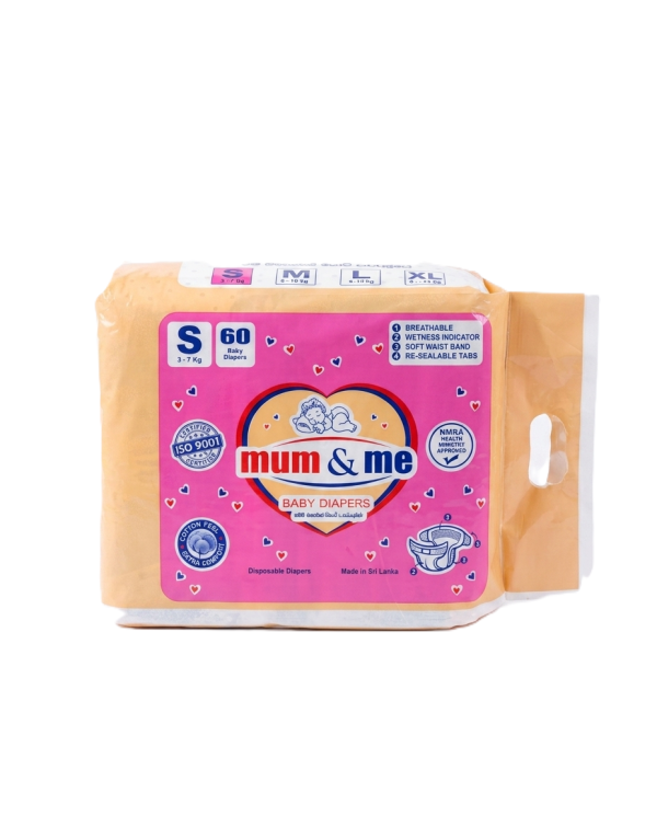 Mum & Me Baby Diapers Small (S) 3-7kg – 60 Pcs Pack