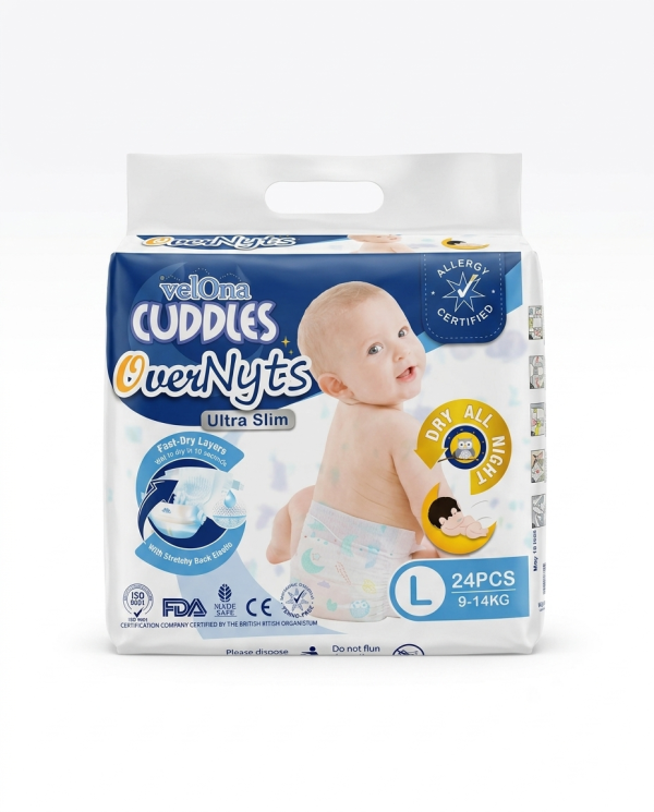 Velona Cuddles OverNyts Ultra Slim Diapers L Size – 24 Pcs Pack
