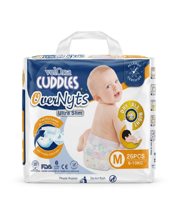 Velona Cuddles OverNyts Ultra Slim Diapers M Size – 26 Pcs Pack