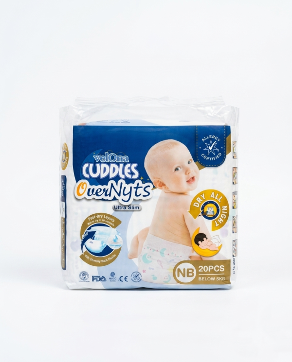 Velona Cuddles Overnyts Ultra Slim Diapers NB Size - 20 Pcs Pack