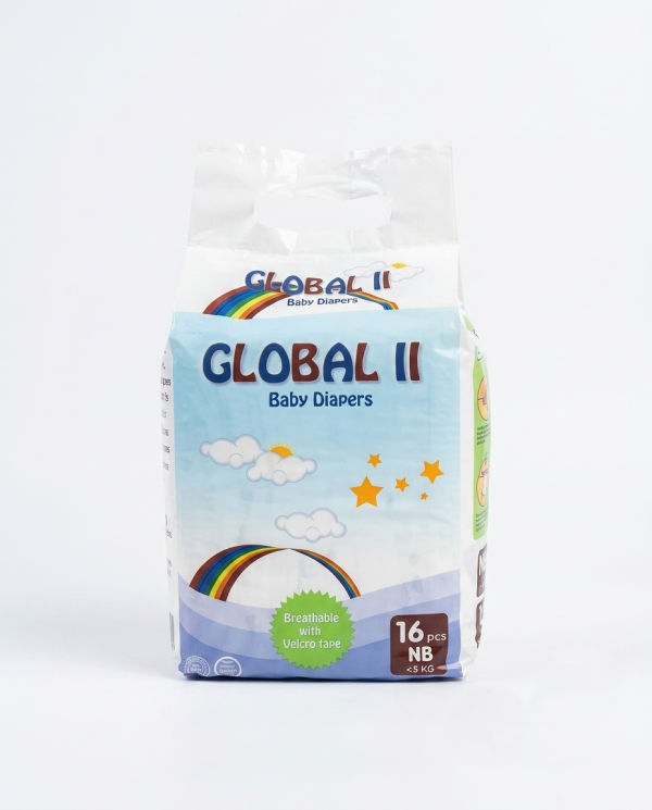 Global II Baby Diapers NB Size - 16 Pcs Pack